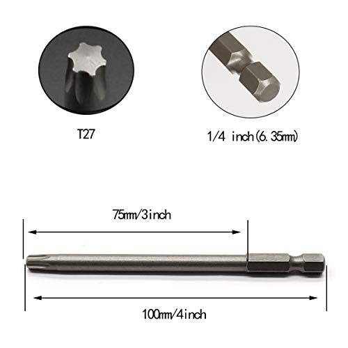 10PCS 4"/100mm T27 Torx Head Screwdriver Bit Set, 1/4 Inch Hex Shank with Quick Release Slot,S2 Steel Magnetic Security Tamper Proof Star 6 Point Screw Driver Kit Tools - color: 100mm/4inch, size: T27