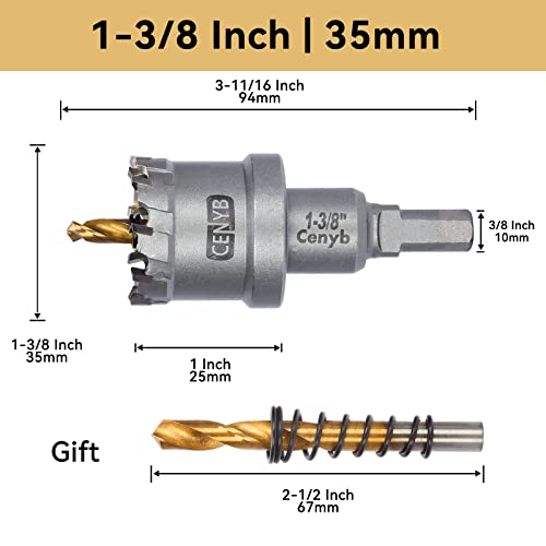 1-3/8" (35mm) Tungsten Carbide Tipped Hole Saw with 2Pcs Titanium-Plated Pilot Drill Bits for Hard Metal,Stainless Steel,Iron,Aluminum Alloy,Wood and Plastic - size: 35mm | 1-3/8"