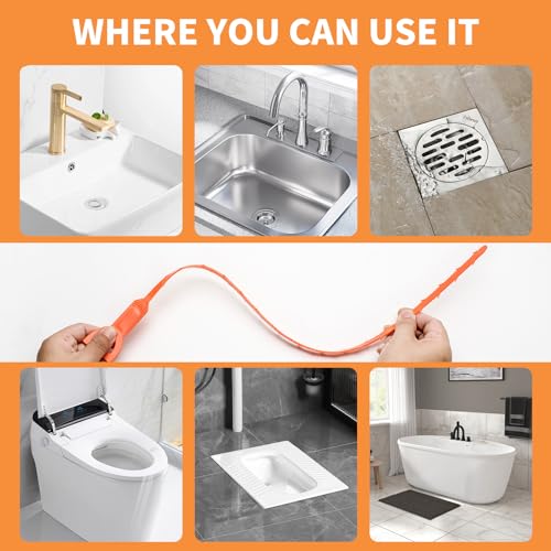 Drain Snake Clog Remover - 6Pack 20 Inch Flexible Hair Removal Tool for Sink Shower Tub Toilet, Cleaner with Grip Handle Easy Use Kitchen and Bathroom Opener- AsonTao - color: Drain clog remover 6Pcs