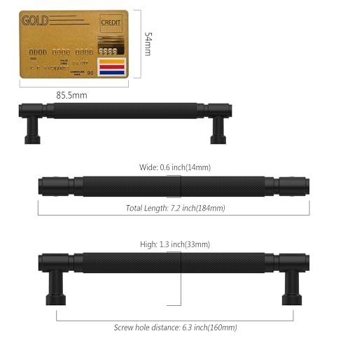 Amerdeco 10 Pack Matte Black knurled Cabinet Pulls 6.3" | Drawer Pulls Cabinet Hardware Kitchen Cabinet Handles for Bathroom ZH0072 - color: Matte Black, size: 6.3" hole center
