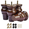 4 inch Solid Wood Bun Feet Walnut 4-Pack with Pre-drilled M8 Bolts - color: Walnut