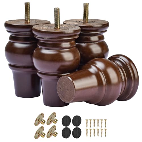 4 inch Solid Wood Bun Feet Walnut 4-Pack with Pre-drilled M8 Bolts - color: Walnut