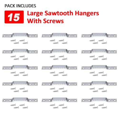 Sawtooth Picture Hangers Heavy Duty - Supports 144 lbs, 15 Pack Large Sawtooth Hangers with Screws, for Hanging Heavy Photos Frame Paintings Decorations - size: Large Heavy Sawtooth - 15 Pack