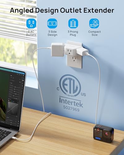 TROND Outlet Extender, 3 Way Angled Outlet Splitter for Bathroom Kitchen - color: White, size: 3AC-3 Prong Plug, 1 Pack