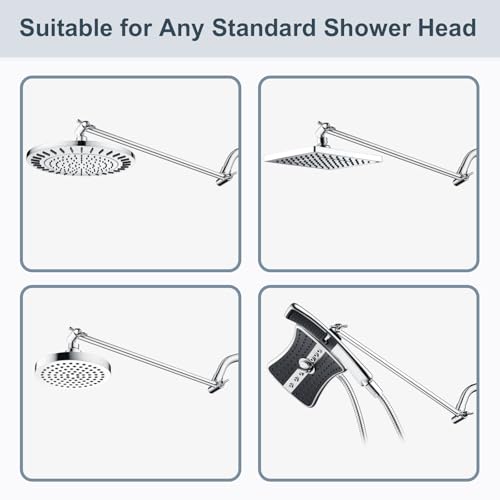 BRIGHT SHOWERS 15 Inch Extra Long Shower Head Extension Arm, Solid Brass Shower Arm Extender with Locking Screw for Rain and Handheld Showerhead, Height & Angle Adjustable, Chrome - color: Chrome, style: 15 Inch