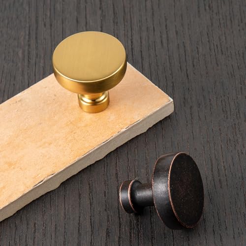 Goo-Ki 6 Pack Brushed Brass Cabinet Knobs Kitchen Drawer Knob Zinc Alloy Solid Hardware - Modern Single Hole/Screw Bar Cabinet Pulls Handles - color: Brushed Brass, size: 1.2 Inches