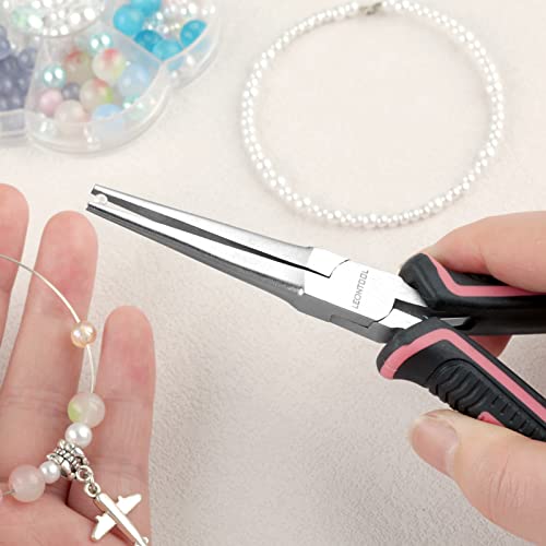 Mini Needle Nose Pliers for Jewelry Making 6 Inches Chain Nose Plier with Smooth Jaws Mini Extra Long Nose Precision Nippers for Gripping Small Components, Pink Tool for Women - style: Needle Nose Pliers