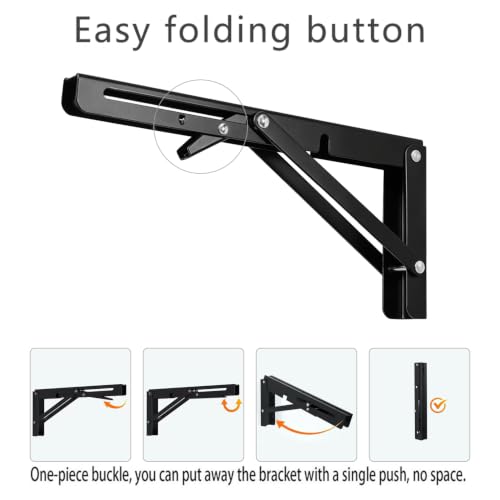 12 Inch Black Folding Shelf Brackets, 2 Pack Metal Heavy Duty Shelf Bracket - color: Black, size: 12 Inch