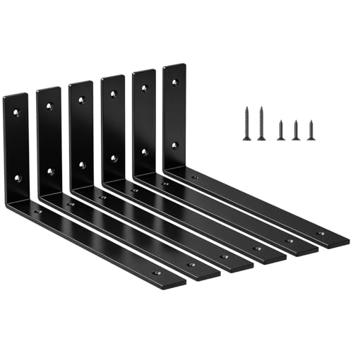 LSK 6PCS Shelf Bracket, L 12"×H 5", 5mm Thick Heavy Duty L Bracket, Black - color: Black, size: 12x5 inch (heavy duty)