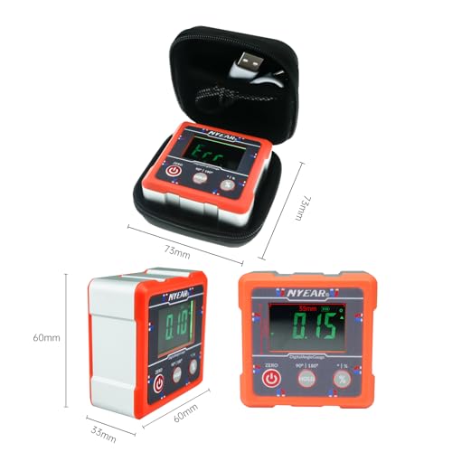 NYEAR Digital Electronic Angle Gauge Type-C Rechargeable, Four sided strong magnet, IP67 waterproof rating, Measures 0-90 and 0-180 Degree Ranges, Measures and Sets Angles or TAN