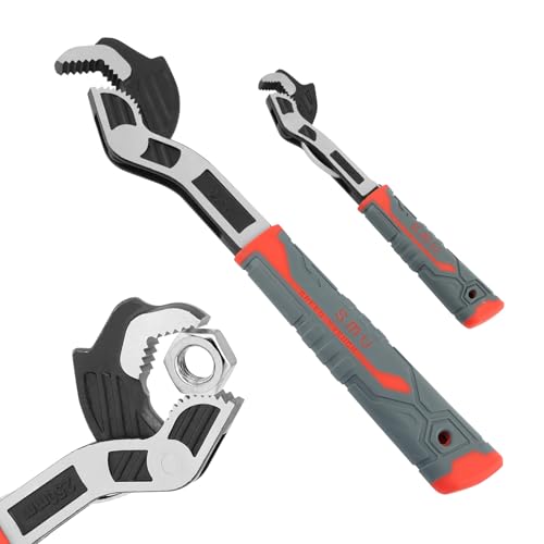 2PCS Adjustable Wrench, 7-15mm,15-35mm Quick Self-Adjusting WrenchSet, Multi-function Auto Size Adjusting 6 Inch & 10 Inch Pipe Wrenches for Car, Bicycle & Plumbing Repairs(black red)