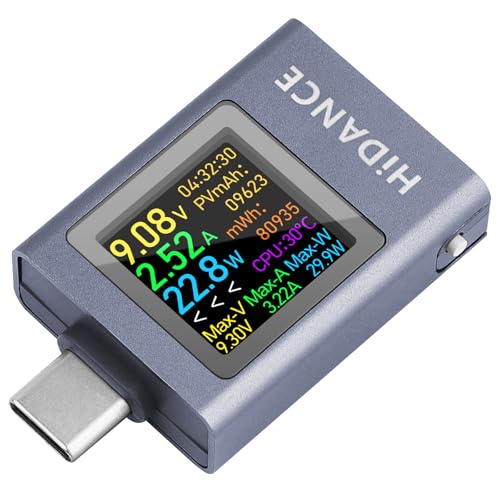 USB C Power Meter USB C Tester, USB Multimeter 4.5-50V 0-12A Two-Way Measurement Voltage Current Capacity Amp Volt Voltmeter Ammeter Detector Color Display Digital Tester for Chargers Power Bank Cable - color: Dark Gray