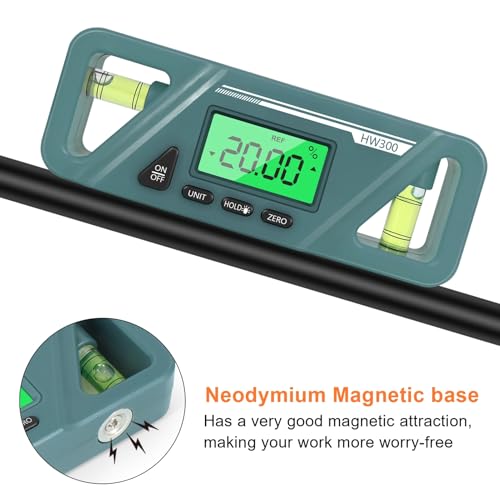 Shkalacar Digital Angle Finder Protractor, Magnetic Base with LED Display and Automatic Shut Off, for Wood Processing and Vehicle Repairing Billet Protractor Level Tool (Green) - color: Green