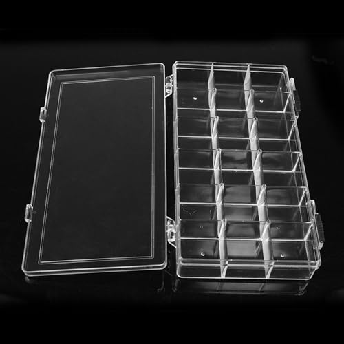 SnowTing 2 Pack 18 Grids Clear Plastic Organizer Box, Multi-grids Fixed Compartment Craft Storage Box for Beads, Fishing Tackles, Jewelry, Art Craft, Gem, Small Items