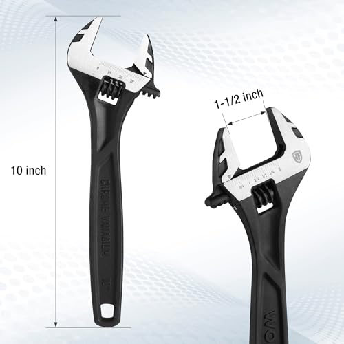 WORKPRO 10" Large Jaw Adjustable Wrench, Cr-V Steel, Black Oxide Finish - color: Black, size: 10 inch