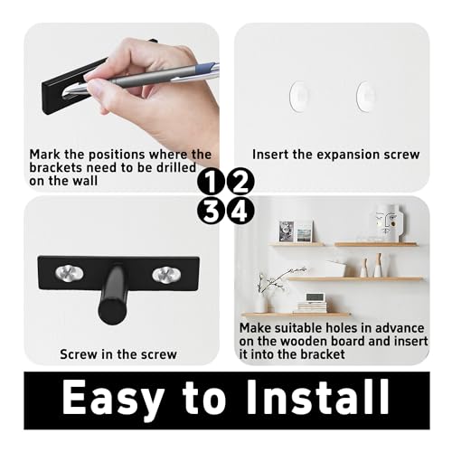 4Pcs 2 Inch Black Floating Shelf Brackets, Heavy Duty Hidden Shelf Supports, Concealed Blind Shelf Support for Wood Shelves DIY Home Decor, Includes Screws and Wall Plugs - size: 2 Inch