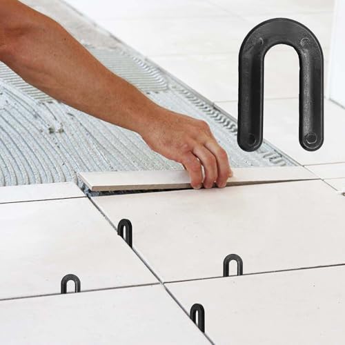 50PCS Horseshoe Tile Spacers, 1/4 Inch U-Shape Plastic Structural Shims for Tile Leveling System, Black Tile Leveling Clips for Ceramic Floor and Wall Installation - size: 1/4 Inch