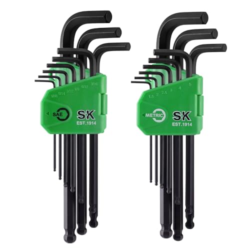 SK Allen Wrenches Sets, 18-Piece SAE/Metric Hex Key Set, L-Shaped, S2 Steel - style: Metric/SAE