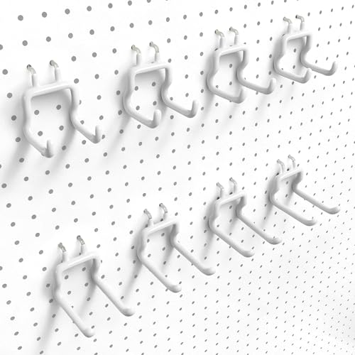 Pegboard Hooks, 8 Pack Peg Board Tool Utility Hooks & Hangers (White) - color: White
