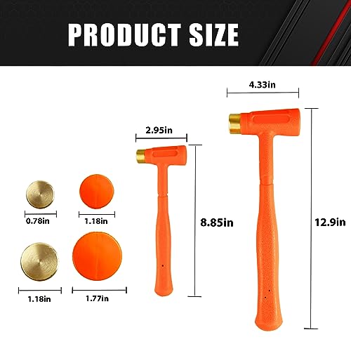 C&T 2-Pieces Dead Blow Hammer Set with Brass Cap, Orange,Shockproof Design - style: 2PC