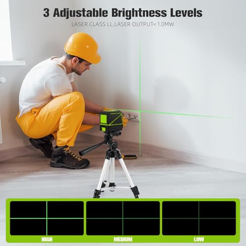 Laser Level with Tripod, 100 Ft Manual Self leveling Laser Level, Green Cross Line，Use for Picture Hanging Floor Construction Tile Wall Home Renovation, Indoor Project, Battery Included（Green) - color: Green