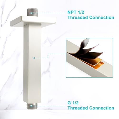 Enga Brass 6-Inch Straight Shower Arm with Flange, Brushed Nickel - color: Brushed Nickel, style: 6 Inch