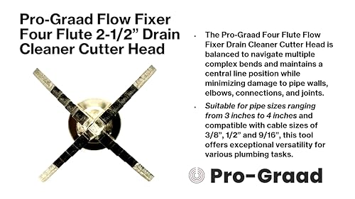 Flow Fixer Drain Cleaner Cutter Head 2-1/2", Spear, Slot, for 3" - 4" Pipes - style: 2-1/2" Four Flute (for 3" - 4" pipes)
