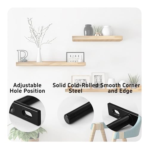 4Pcs 5 Inch Black Floating Shelf Brackets, Heavy Duty Hidden Shelf Supports, Concealed Blind Shelf Support for Wood Shelves DIY Home Decor, Includes Screws and Wall Plugs - size: 5 Inch