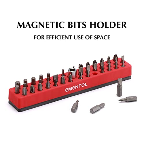 EMENTOL 1/4" Magnetic Bits Holder - Red, 43PCS Hole, Bit Organizer with Strong Magnetic, Magnetic Bits Organizer - color: Red, size: Hex Bit Holder