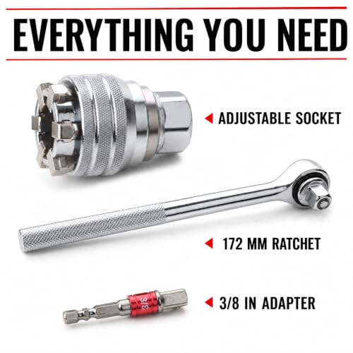3-Piece Adjustable Universal Socket Wrench with Ratchet Handle 3/8 Inch Hex Wrench Adapter Kit for Drilling and Fastening Cool Gadgets for Men Birthday Gifts
