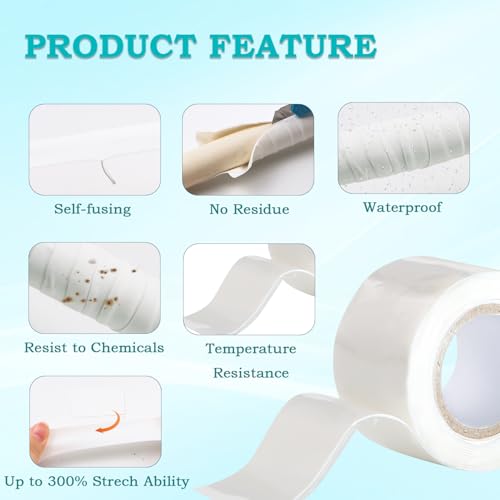 Self Fusing Silicone Tape 2 Rolls 1 in x 5' White Waterproof Rubber Leak Proof Sealing Rubber Self-amalgamating Tape for Emergency Hot and Cold Water Pipe Repairs and Tool Fixation - size: 2 Rolls - 5 ft - White - 20 mil Thickness