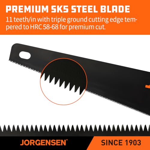 JORGENSEN 20-Inch Hand Saw, 11 TPI Coarse Blade for Wood Cutting