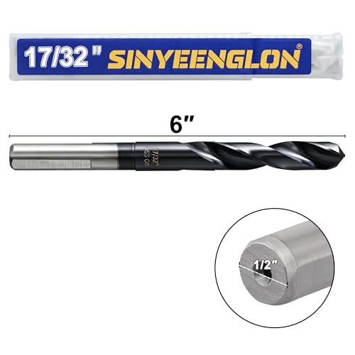 17/32 Drill Bit for Metal and Hardened Steel, M35 Cobalt 1/2 Inch Reduced Shank Industrial Grade Heavy Duty Drill Bit, with Index Storage Case - size: 17/32 in