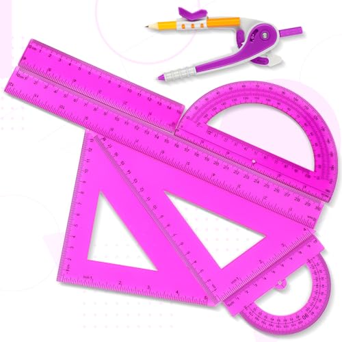 Zonon 7 Pcs Geometry Math Set with Compass Protractor Rulers, Purple - color: Purple