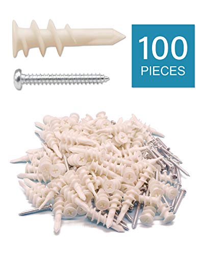 IMScrews 100pcs Plastic Self Drilling Drywall Anchors with Screws Assortment Kit, Wall Anchors Kit with 50pcs Screws/50pcs Drywall Anchors