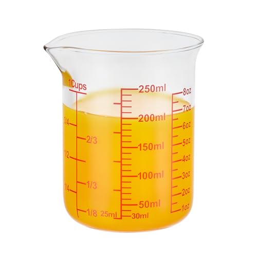 Ackers Borosilicate Glass Measuring Cup with Spout, 250 ml, 8 oz/1 Cup - size: 1Cup,250ML