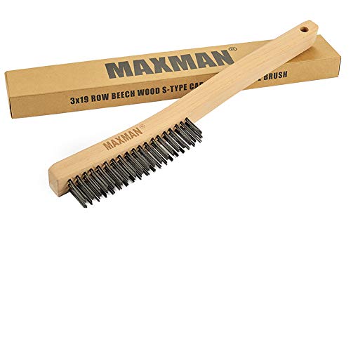 Wire Brush,Heavy Duty Carbon Steel Wire Scratch Brush for Cleaning Rust with 14" Long Curved Beechwood Handle,Large - style: 2Pcs Carbon Steel Wire Brushes