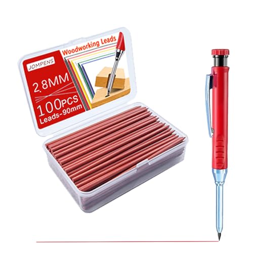 100Pcs Pencil Refills, 2.8mm Pencil Leads, Solid Carpenters Refills Replacement, Deep Hole Marker, Waterproof for Woodwork Construction Building (red) - style: red