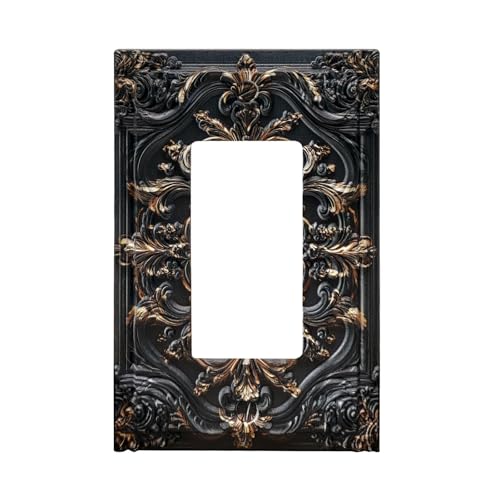 Decorative Outlet Covers Black Gold Flower Elegant 3D Floral Embossed 1 Gang Rocker Light Switch Cover Plate Single Decora Light Switch Covers Wall Plate Faceplate for Bedroom Home Decor - color: Black Gold 01, size: 1-Gang Rocker/5 x 3 IN