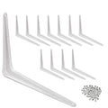 Wideskall® Metal 8" x 10" inch Wall Corner Angle Shelving Shelf Brackets, White, Pack of 12 - size: 8" x 10" inch