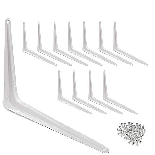 Wideskall® Metal 8" x 10" inch Wall Corner Angle Shelving Shelf Brackets, White, Pack of 12 - size: 8" x 10" inch