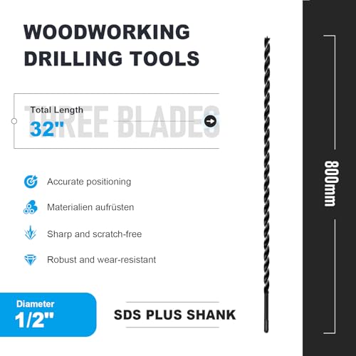 1/2" x 32" Auger Drill Bit with SDS Plus Shank for Wood - size: 1/2"x32"