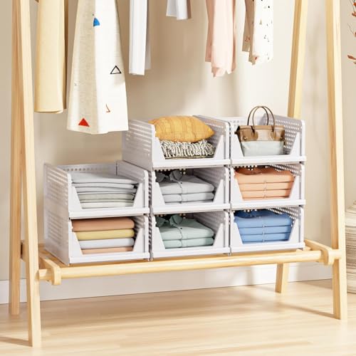 caktraie 8 Pack Stackable Closet Storage Basket - Stackable Storage Bins - size: 8 Pack White