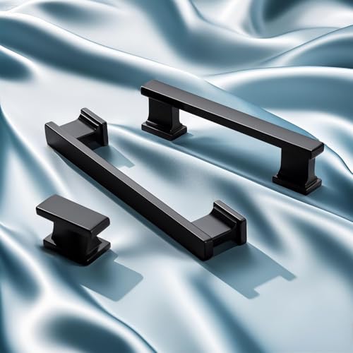 KNOBWELL 6 Pack Matte Black Solid Cabinet Pulls 6-3/10 Inch(160mm) Hole Center Kitchen Cabinet Handles,Cabinet Hardware for Cupboard Drawer Pulls - color: Matte Black, size: Hole Center：6-3/10 inch（160mm）