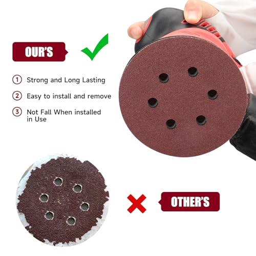 100 PCS 6 Inch Sanding Discs Random Orbital Sander Sandpaper - style: 6 Hole-Red
