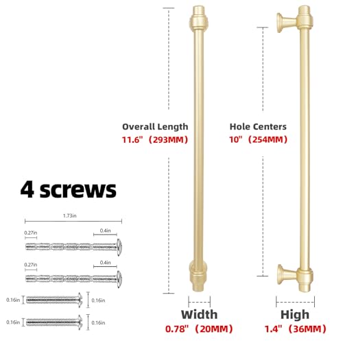 10 Pack Brushed Gold Cabinet Pulls 10 Inch(254mm) Kitchen Cabinet Handles Cabinet Hardware for Drawer Pulls - color: Brushed Gold, size: 10" Hole Center(254mm)