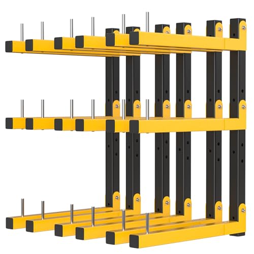 Lumber Rack Wall Mount Storage Racks Folding Wood Organizer Heavy Duty Shelf Brackets With 9-Level 1080 Lbs Capacity Yellow Metal Utility Racks Garage Wall Shelving for Indoor and Outdoor Use (6 Pack) - color: Yellow, size: C– 6 Pack, 9-Tier