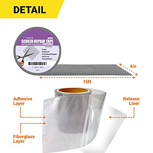 TORTO9 Window Screen Repair Kit, 3-Layer Strong Adhesive & Waterproof Tape Fiberglass Covering mesh (Gray, 4 Inch x 15 FT) - color: Gray, size: 4 Inch x 15 FT