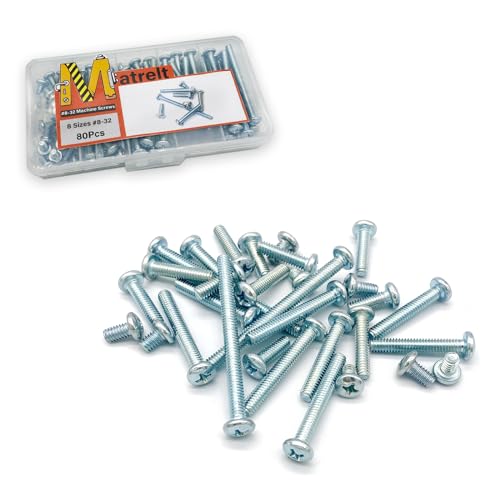 80 Pcs 8 Sizes #8-32 Machine Screws Knob Cabinet Screws Electricians Screws, Carbon Steel Zinc-Plated Phillips Pan Head Machine Screws Assortment Kit - size: #8-32-8Size-80P