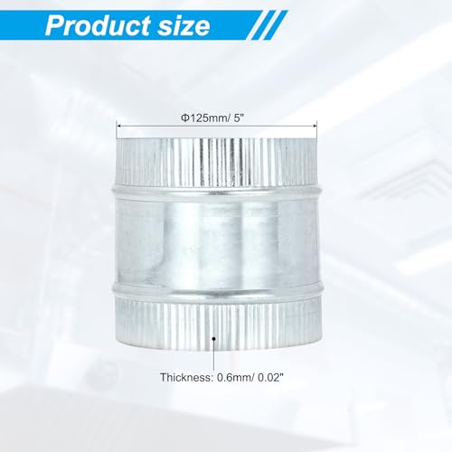 PATIKIL 5 Inch Duct Connector Coupling, Galvanized Steel Straight Dryer Vent Coupler Flexible Ducting Collar Connector Round Crimped Ventilation Duct Extension for HVAC System Pipe - size: 5 Inch